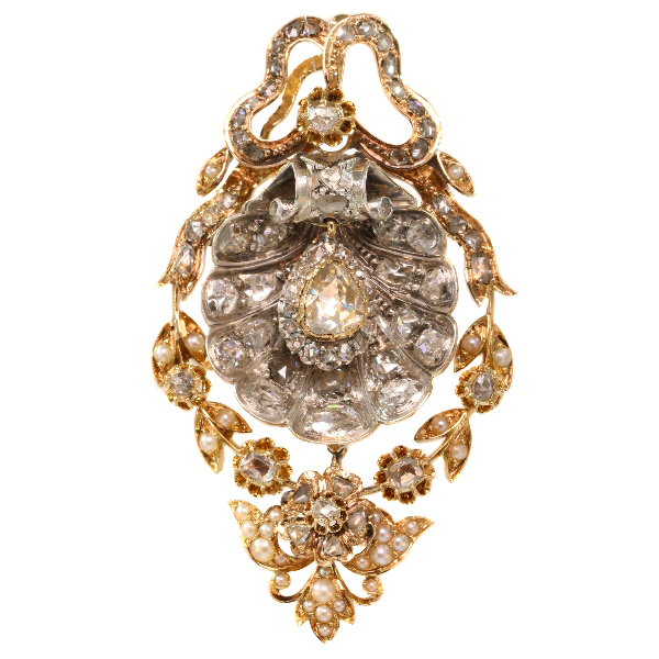 Artistry of Antiquity: Victorian Pearled Diamond Brooch Pendant